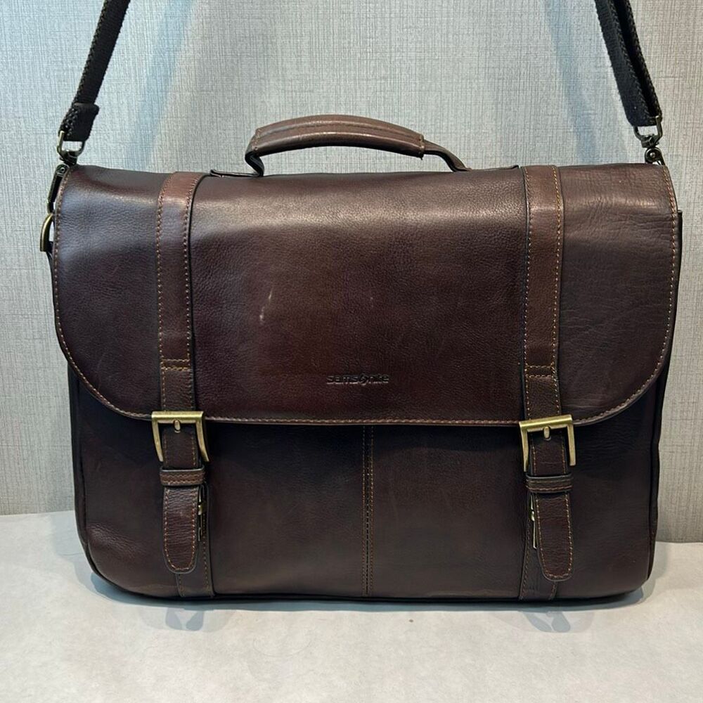 Samsonite Colombian Leather Flapover Case Messenger Bag Brown Buckle Closures